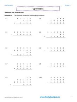 cover image of Grade 6 Maths Worksheet: Basic Operations